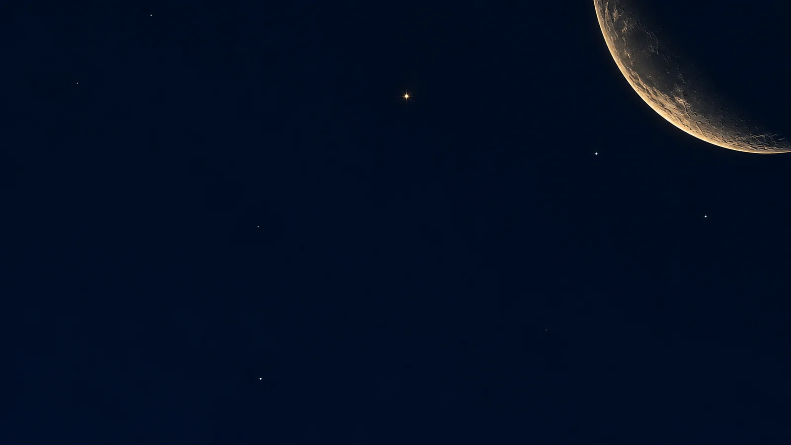 La luz dorada descubre la superficie de la Luna en un cielo azul profundo