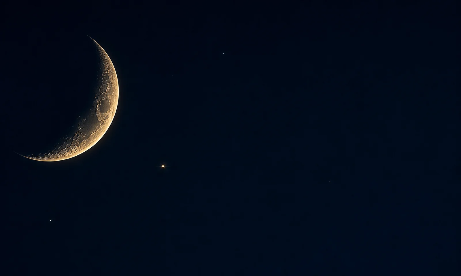 Luna creciente de textura fotográfica y luz dorada